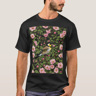 Camiseta Um Goldfinch Oriental Entre Ros Selvagens Cor-De-R