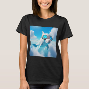 Camiseta um golfinho branco com um vidro