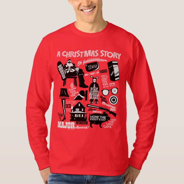 Camiseta Um Gráfico de Ícones da História de Natal (Frente)