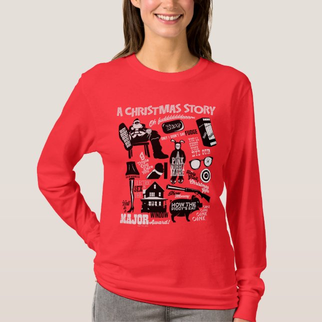 Camiseta Um Gráfico de Ícones da História de Natal (Frente)
