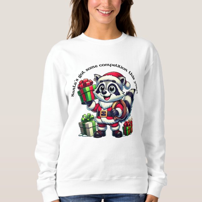Camiseta Um guaxinim bonito vestido de Papai noel com prese (Frente)