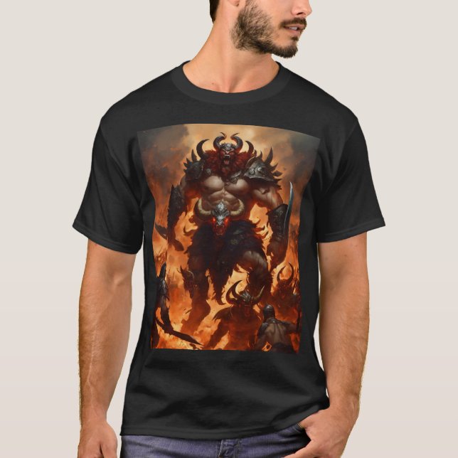 Camiseta Um guerreiro monstro com a cabeça de um ram 2 (Frente)