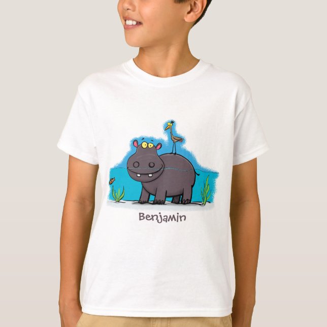 Camiseta Um hipopótamo engraçado bonito com desenhos animad (Frente)
