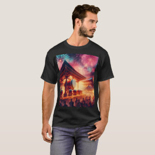 Camiseta um homem está parado em frente a um lareira do tem