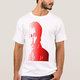 Camiseta um homem rendido em tons de vermelho com foco