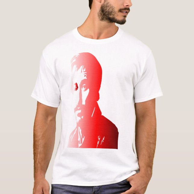 Camiseta um homem rendido em tons de vermelho com foco (Frente)