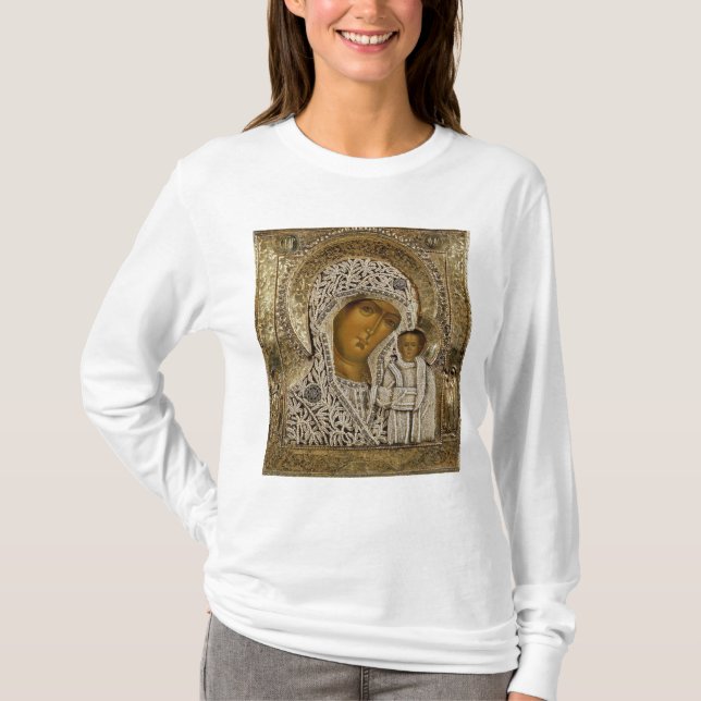 Camiseta Um ícone que mostra o Virgin de Kazan (Frente)
