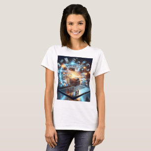 Camiseta um laptop com um carrinho de comprar na parte supe