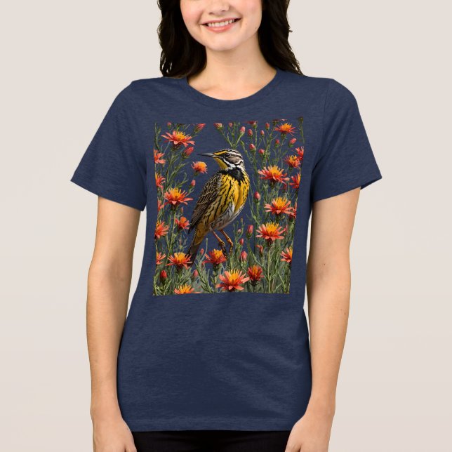Camiseta Um Largo De Meadowlark Ocidental Cercado Por Casti (Frente)