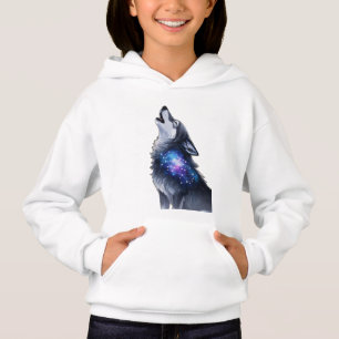 Camiseta Um lobo uivando numa galáxia estrelada