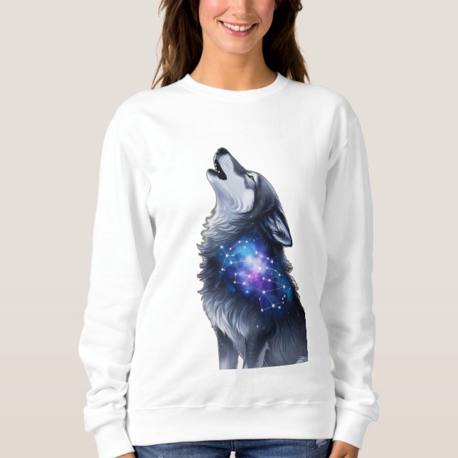 Camiseta Um lobo uivando numa galáxia estrelada (Frente)