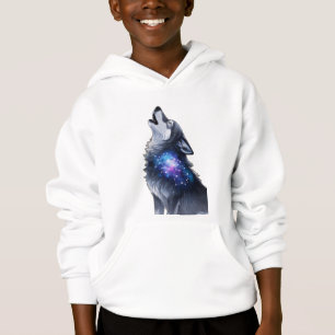 Camiseta Um lobo uivando para uma galáxia estrelada