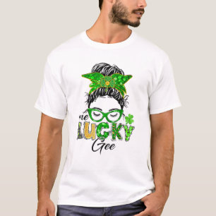 Camiseta Um Lucky Gee Dia de São Patrício Messy Bun Mãe