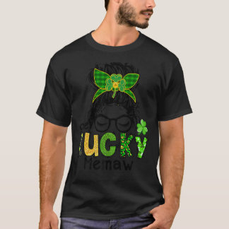 Camiseta Um Lucky Memaw Messy Bun Leopard Dia de São Patríc
