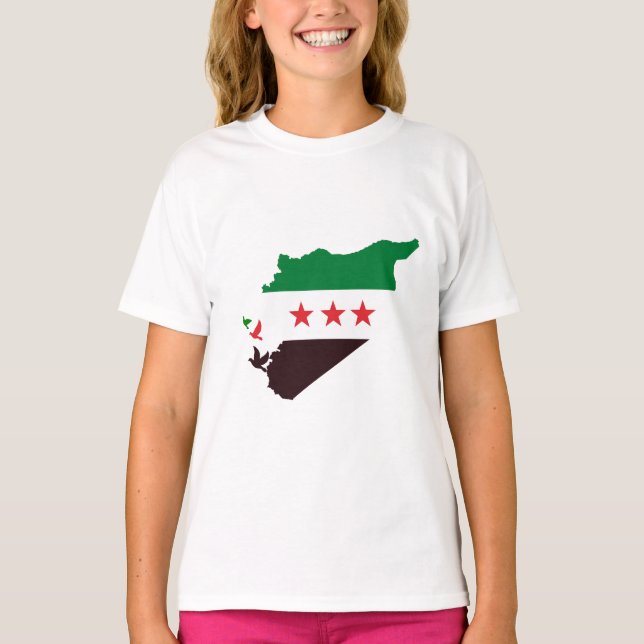 Camiseta Um mapa da Síria com a bandeira da Revolução (Frente)