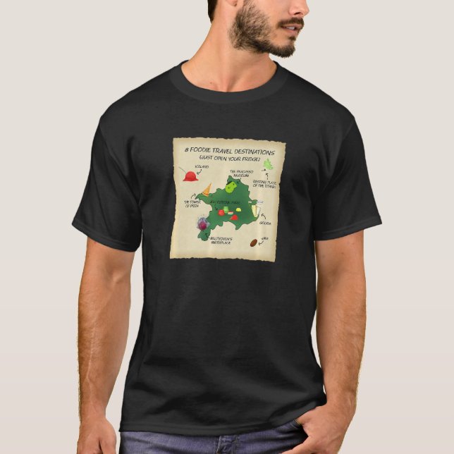 Camiseta Um Mapa De Foodie Para 8 Destinos De Viagem Dentro (Frente)
