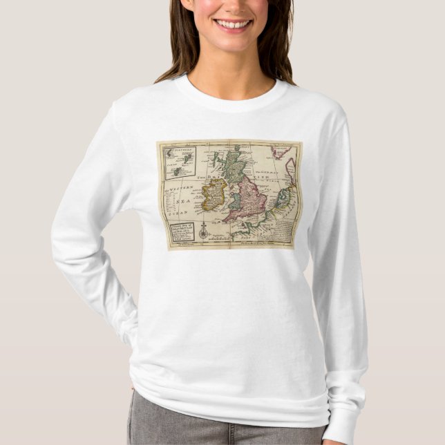 Camiseta Um mapa geral de Grâ Bretanha e de Ireland (Frente)