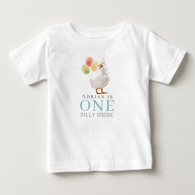 Camiseta Um menino azul ganso bobo aniversário de 1 ano (Frente)