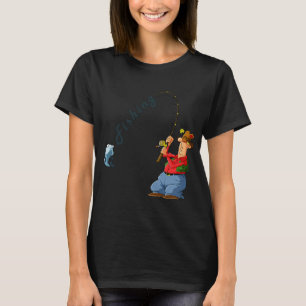 Camiseta Um menino e um gato pescando com um belo estilo de