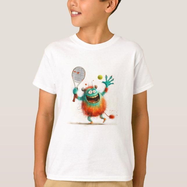 Camiseta Um monstro fofo jogando tênis (Frente)