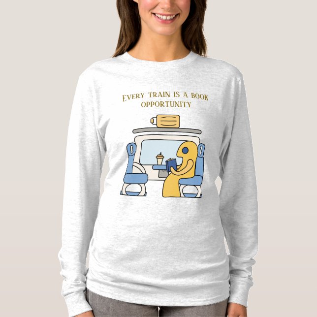 Camiseta Um monstro fofo leitor de trem (Frente)