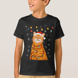 Camiseta Um Natal Alegre Luzes Floco de Neve Gato Gengibre 