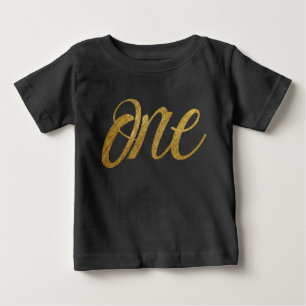 Camiseta Um no Faux Dourado PRIMEIRO Script BIRTHDAY