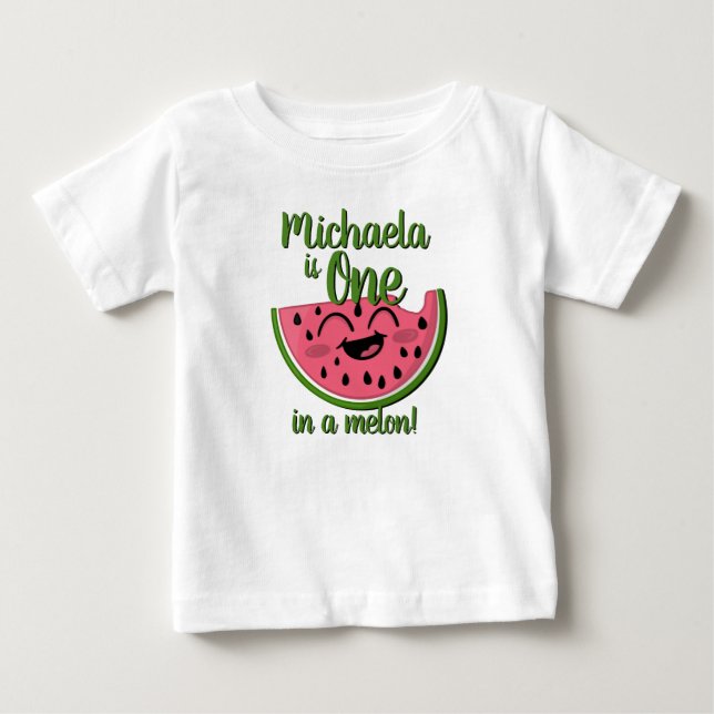 Camiseta Um no Melão Melão, Cute Primeiro Aniversário (Frente)