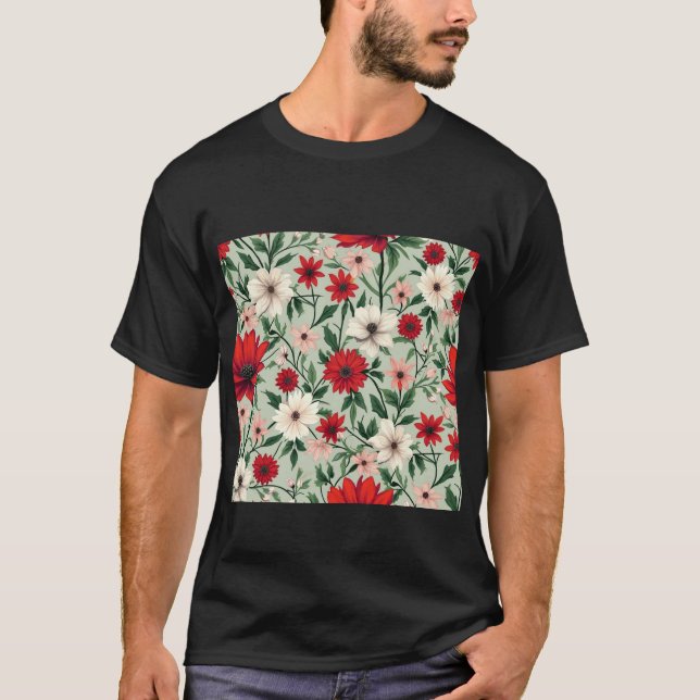 Camiseta um padrão floral de cores brilhantes (Frente)