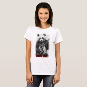 Camiseta Um Panda toca Rock com Guitarra Elétrica em Preto