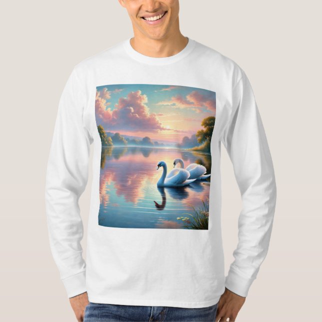Camiseta Um par de pântanos a planar num lago sereno (Frente)