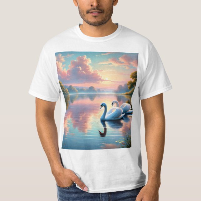 Camiseta Um par de pântanos a planar num lago sereno (Frente)