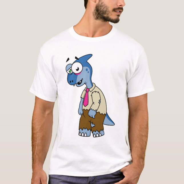 Camiseta Um Parasaurolofo De Cartoon Vestiu Como Zombie. (Frente)