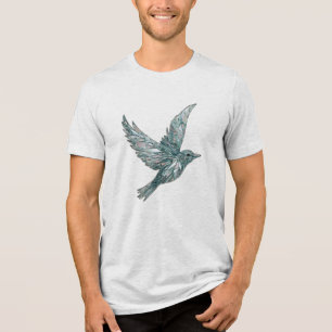 Camiseta Um pássaro feito de vidro quebrado, voando em frag