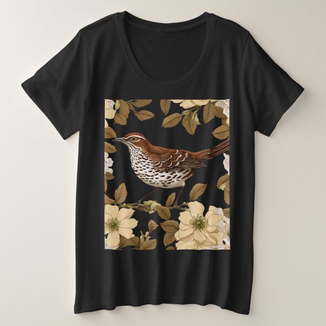 Camiseta Um Pássaro Trovoador Marrom Cercado Por Flores De  (Frente do Design)