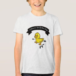 Camiseta um pato amarelo engraçado andando de forma engraça