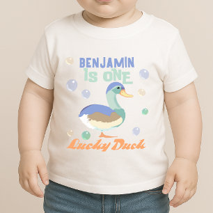 Camiseta Um Pato Sortudo & Bolhas Primeiro Aniversário Past