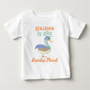 Camiseta Um Pato Sortudo Primeiro Aniversário Pastel