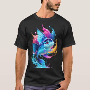 Camiseta Um peixe com muitas cores voando
