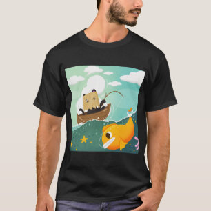 Camiseta Um pequeno gato preto está pescando