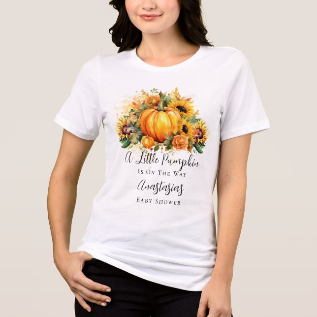 Camiseta Um Pequeno Pumpkin | Girassóis Queda Chá de fralda (Frente)