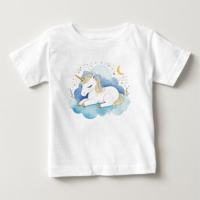 Camiseta Um Pequeno Unicórnio Bonito na Lua - (Frente)