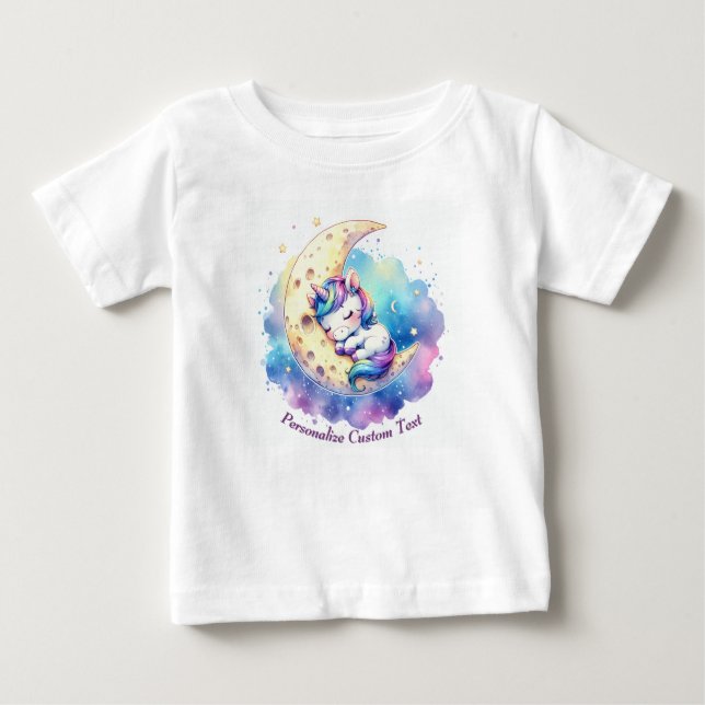 Camiseta Um pequeno Unicórnio Cute Personalizado Dormindo e (Frente)
