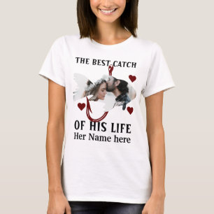 Camiseta Um pescador sortudo que combina foto de peixe casa