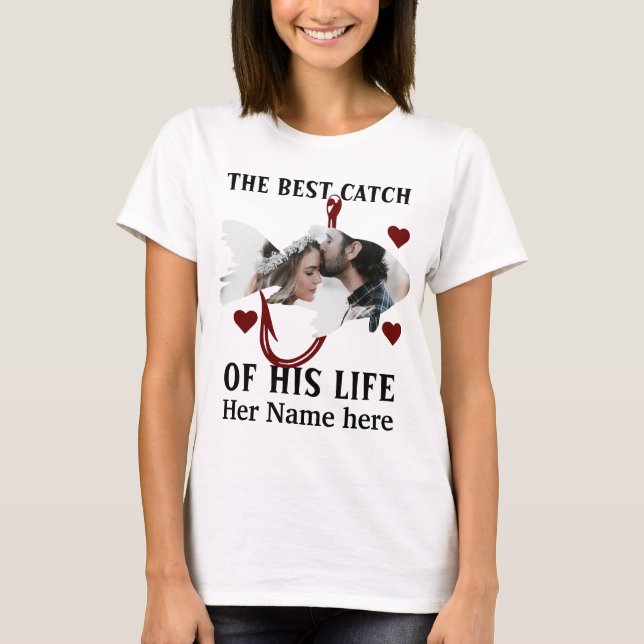 Camiseta Um pescador sortudo que combina foto de peixe casa (Frente)