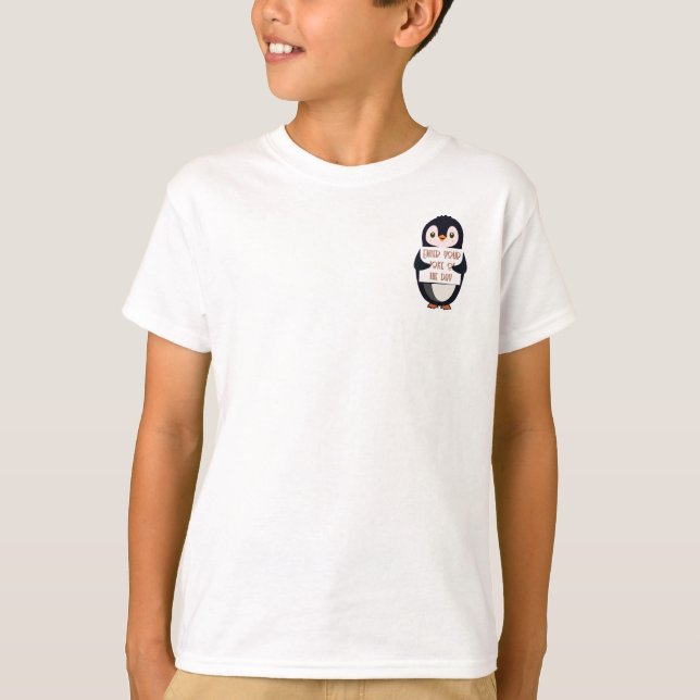 Camiseta Um pinguim segurando um sinal com texto personaliz (Frente)