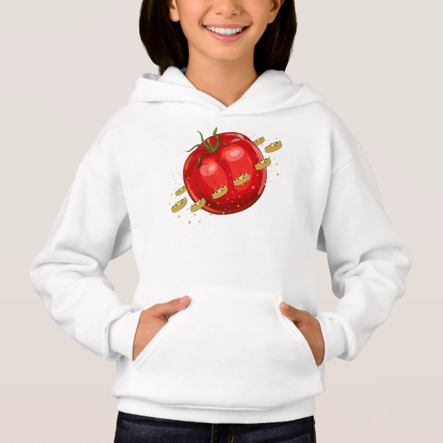 Camiseta Um planeta de tomate com pizzas ao seu redor (Frente)