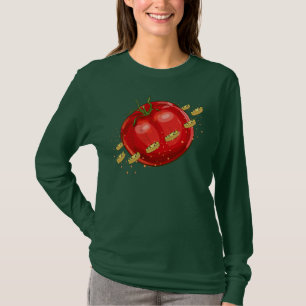 Camiseta Um planeta de tomate com pizzas ao seu redor