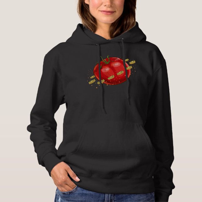 Camiseta Um planeta de tomate com pizzas ao seu redor (Frente)
