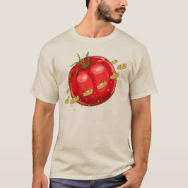 Camiseta Um planeta de tomate com pizzas ao seu redor